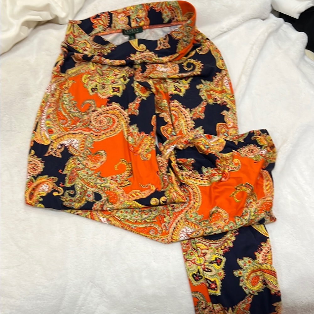 Ralph Lauren Orange and Black Ornate Jumpsuit